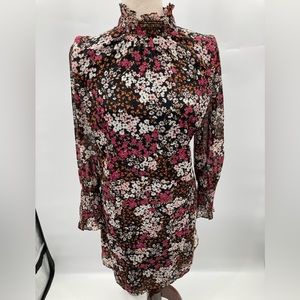 Ann Taylor Women’s Black/ Floral Print Turtleneck Long Sleeve Zip Flow Dress
